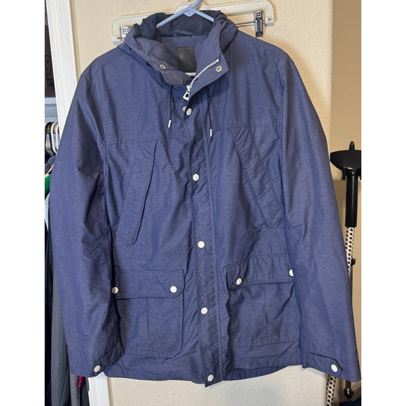 Selected Jacket Mens L Blue Hooded Utility Field Navy blue Coat colorful liner - Picture 1 of 8